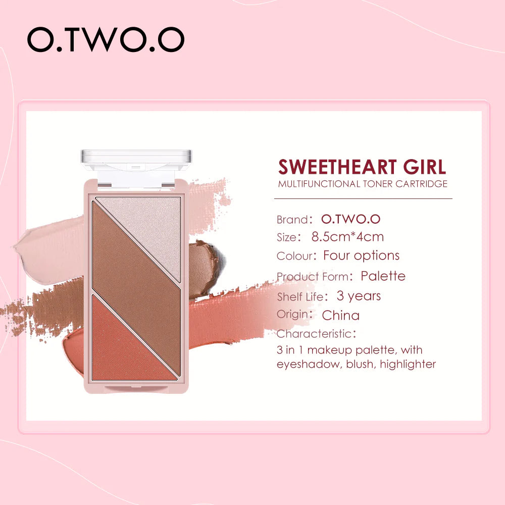 O.TWO.O 3 IN 1 BLUSHER HIGHLIGHTER CONTOUR PALETTE